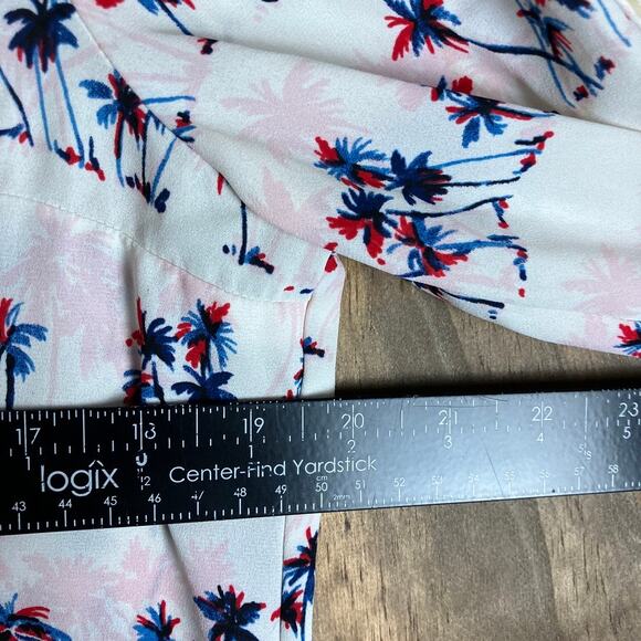 Express Womens Blouse White Palm Tree Portofino V Neck Button Down Sheer M - Picture 8 of 12